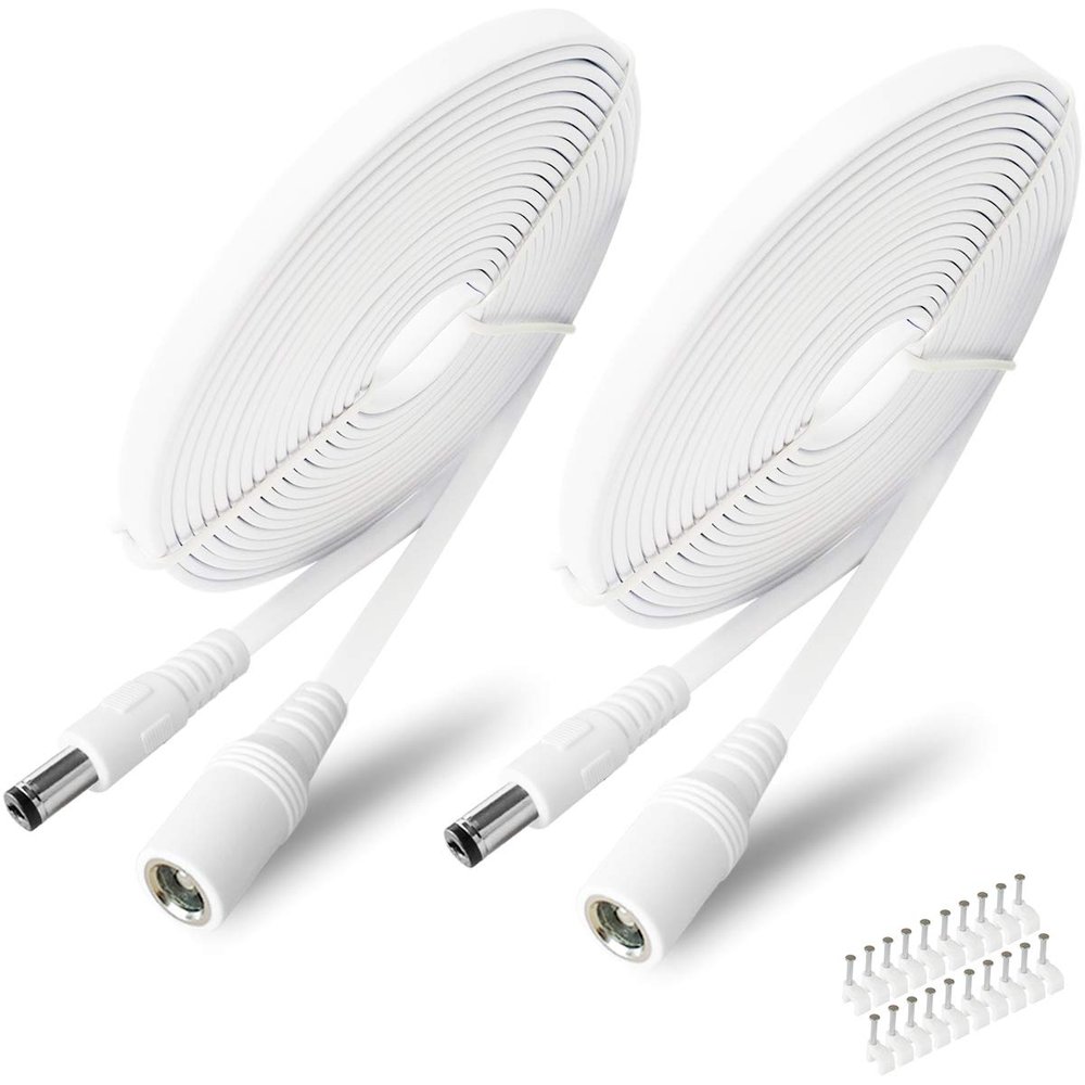 2 Pack 10FT DC Power Extension Cable 5.5mm x 2.1mm12v DC Extension Cord Power Adapter for CCTV Security Camera Surveillance IP Camera,LED Strip,24v 12 Volt Male to Female Plug Flat Cable