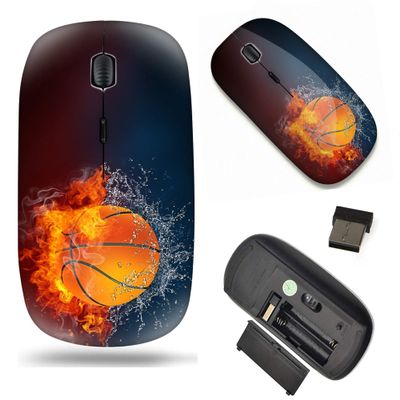 2.4G Slim Wireless Mouse with Nano Receiver , Portable Mobile Optical Mice for Notebook, PC, Laptop, Computer, MacBook -Water and Fire Basketball