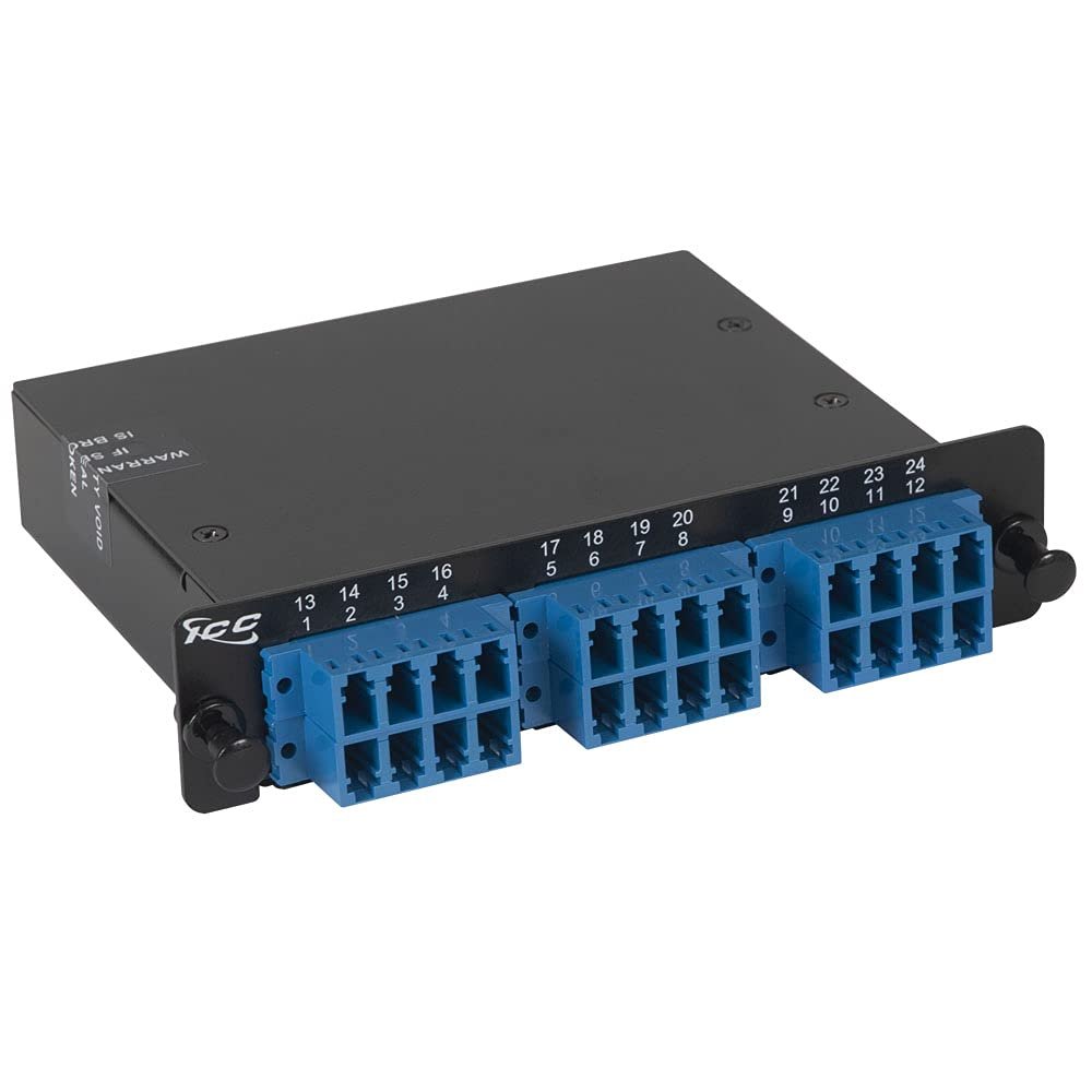 ICC Fiber Optic MPO Cassette LGX Compatible, 24 Fiber OS2 LC to MPO Module, 9/125 Singlemode, Blue Adapters, Black, 1-Pack
