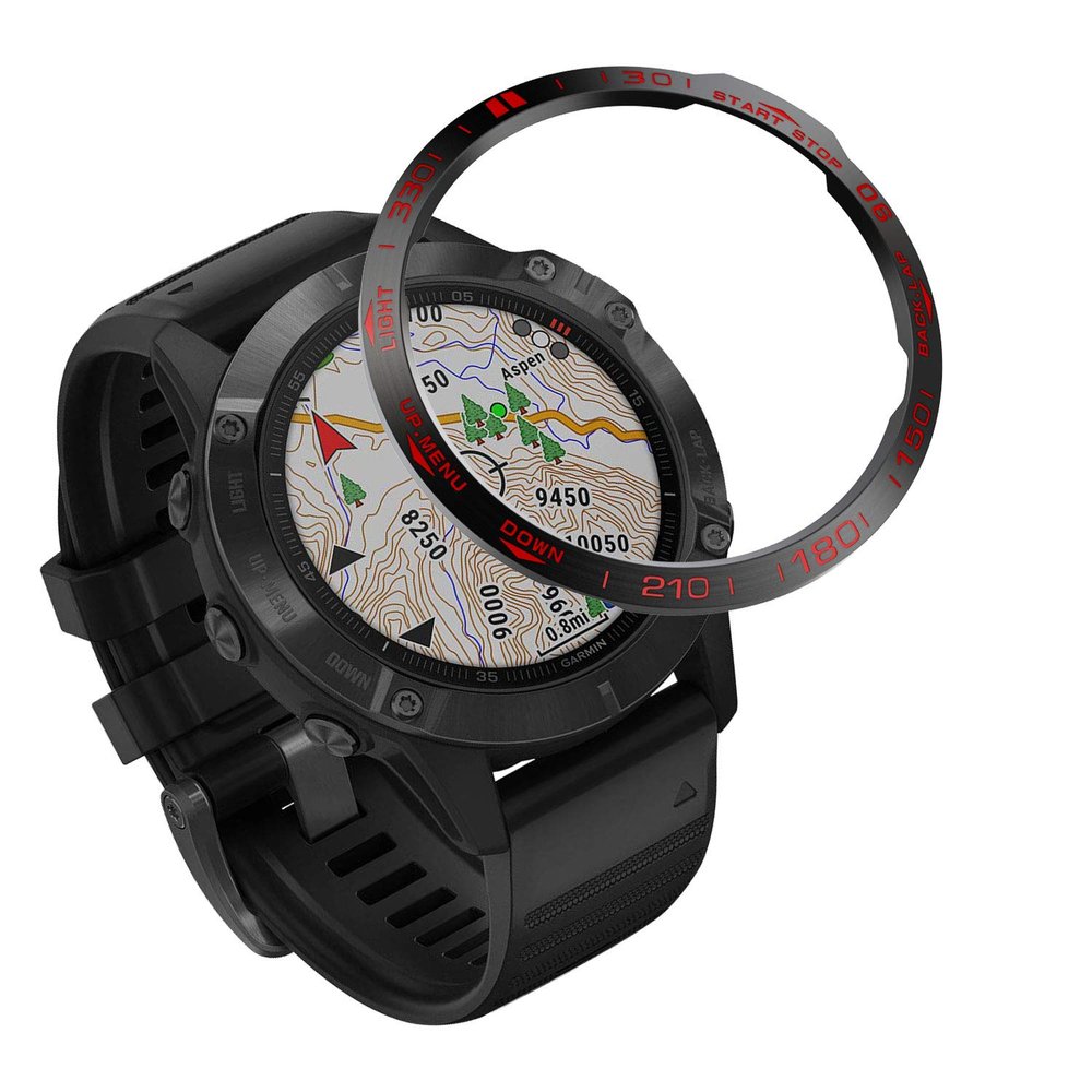 DKEnjoy Stainless Steel Bezel Ring Adhesive Cover Anti Scratch Dial Protector Compatible for Garmin Fenix 6/Fenix 6 Pro/Fenix 6 Sapphire Smartwatch (A-Red)