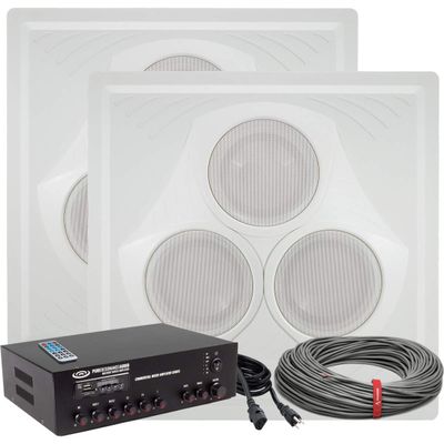 Pure Resonance Audio Commercial Sound System Bundle w VCA8 Vector Drop Tile Ceiling Speakers, MA120BT 120 Watt Bluetooth Mixer Amplifier and Speaker Wire (2 Speakers)