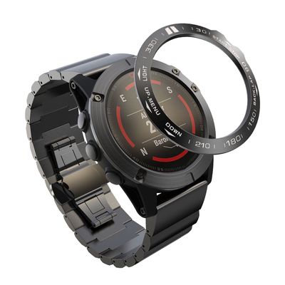 DKEnjoy Stainless Steel Bezel Ring Adhesive Cover Anti Scratch Dial Protector Compatible for Garmin Fenix 5X/Fenix 5X Plus Smartwatch (B-Black)