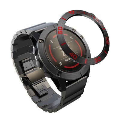 DKEnjoy Stainless Steel Bezel Ring Adhesive Cover Anti Scratch Dial Protector Compatible for Garmin Fenix 5X/Fenix 5X Plus Smartwatch (A-Red)