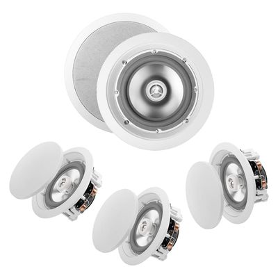 OSD Audio ICE640WRS 6.5" Weather Proof Outdoor Rated Ceiling Speakers Aluminum Grill Swivel Tweeter W/Crossover - 4 Pack