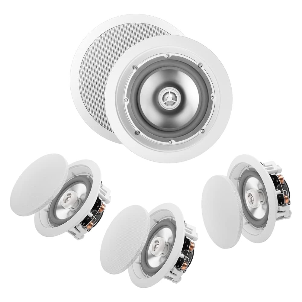 OSD Audio ICE640WRS 6.5" Weather Proof Outdoor Rated Ceiling Speakers Aluminum Grill Swivel Tweeter W/Crossover - 4 Pack