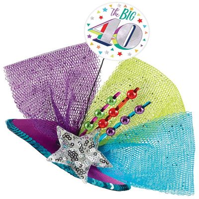 Amscan 3900924"The Big 40" Multicolor Clip-On Couture Hat