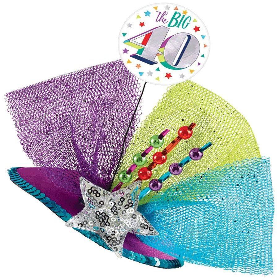 Amscan 3900924"The Big 40" Multicolor Clip-On Couture Hat