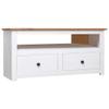 vidaXL Solid Pinewood Corner TV Stand - Scandinavian Style, White and Natural Wood Color - with 2 Drawers and Open Compartment - 36.6"x19.3"x19.3" view 1