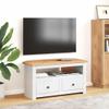 vidaXL Solid Pinewood Corner TV Stand - Scandinavian Style, White and Natural Wood Color - with 2 Drawers and Open Compartment - 36.6"x19.3"x19.3" view 2
