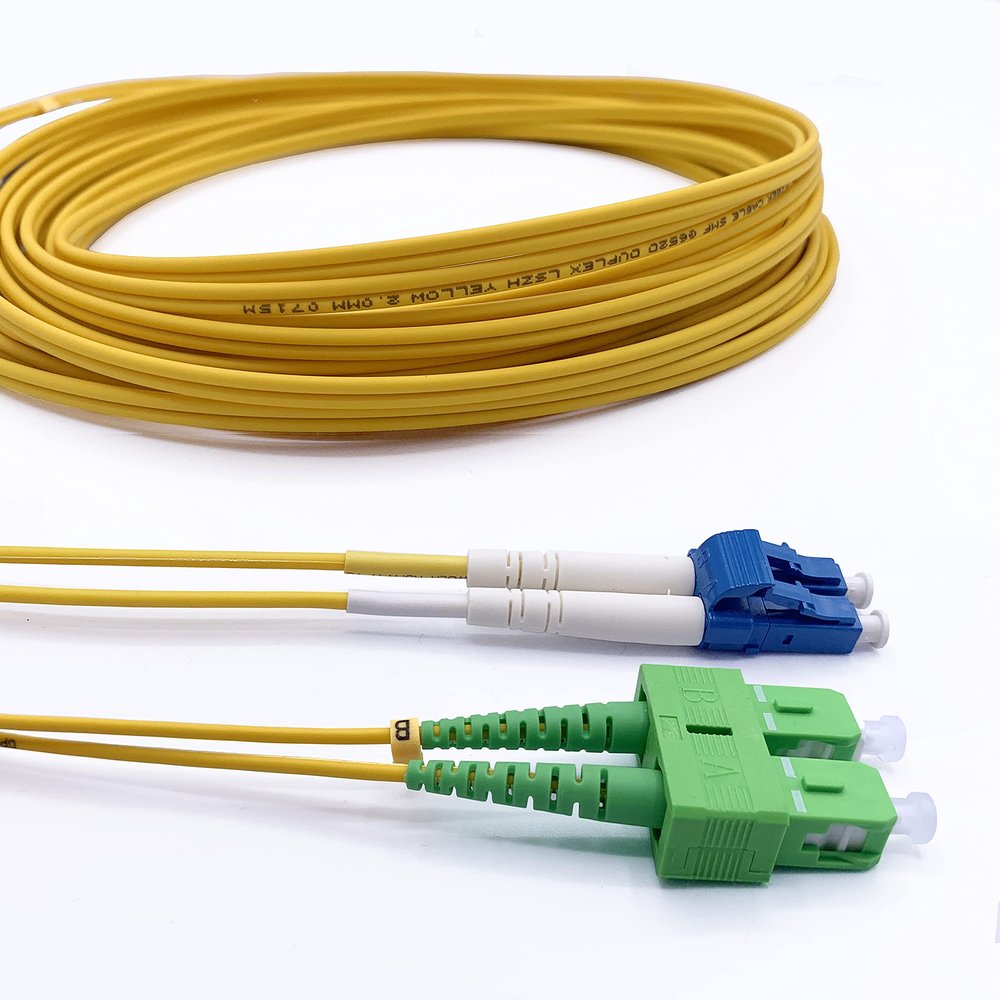 Elfcam - 15m/49.21ft Fiber Optic Cable SCA to LC/UPC OS2 Singlemode Duplex 9/125um LSZH, Yellow, 15 Meter