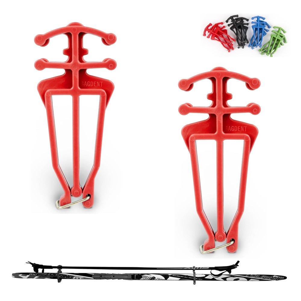 Bagdent Cross Country Skis and Poles Holder 1 Pair, Universal Nordic Ski Pole Carrier (Red)