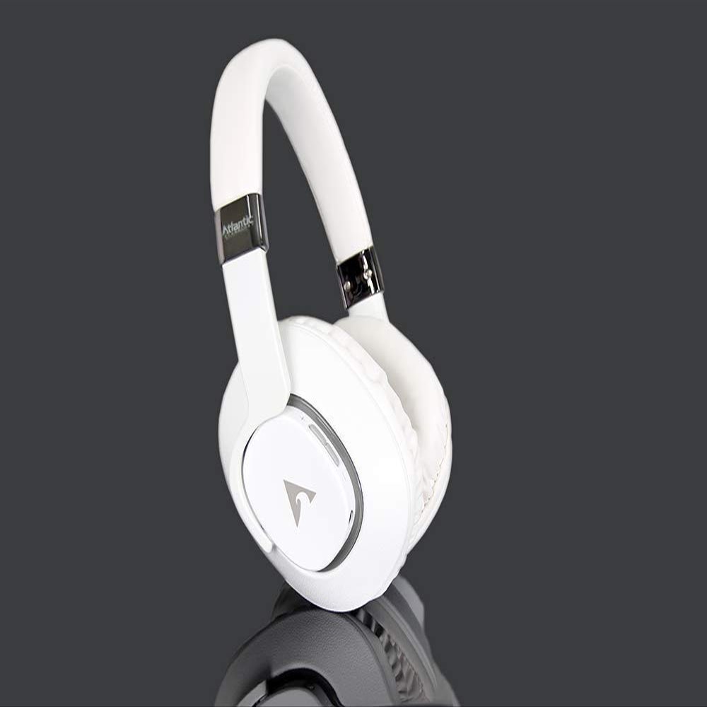 Atlantic Technology FS-BT210 Over-Ear Bluetooth Headphones, 30 Hours Playtime and Hands-Free Calling with Microphone (White)