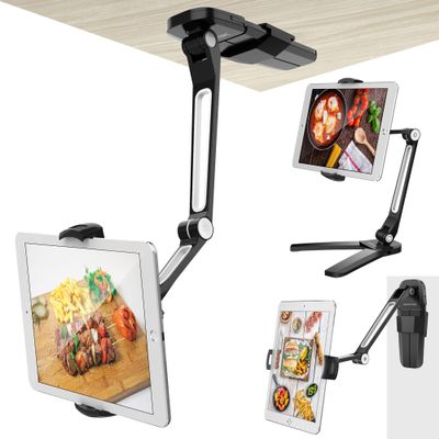 AboveTEK iPad Wall Mount, 3 in 1 Highflex 360 Under Cabinet iPads Mount for Kitchen, Tablet Celling Under Counter Holder, Kitchen Tablet Mount Fits 4.7" to 13.5" iPad, mini, Air, Surface Pro - Black