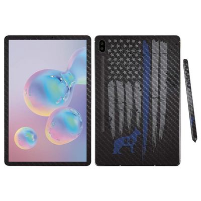 MightySkins Carbon Fiber Skin For Samsung Galaxy Tab S6 10.5" - Thin Blue Line K9 | Protective, Durable Textured Carbon Fiber Finish | Easy To Apply, Remove, and Change Styles | Made in the USA, CF-SAGTAS6-Thin Blue Line K9