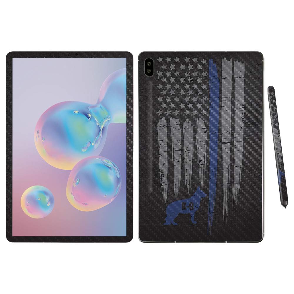 MightySkins Carbon Fiber Skin For Samsung Galaxy Tab S6 10.5" - Thin Blue Line K9 | Protective, Durable Textured Carbon Fiber Finish | Easy To Apply, Remove, and Change Styles | Made in the USA, CF-SAGTAS6-Thin Blue Line K9