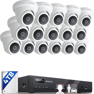 ONWOTE 16 Channel 4K PoE Security Camera System, Face Recognition & AcuSearch, AI Detection, 12MP 16CH Commercial NVR 4TB, 16x 8MP 134 IP Cameras with Audio, Total 1280ft Cables, CCTV for Business