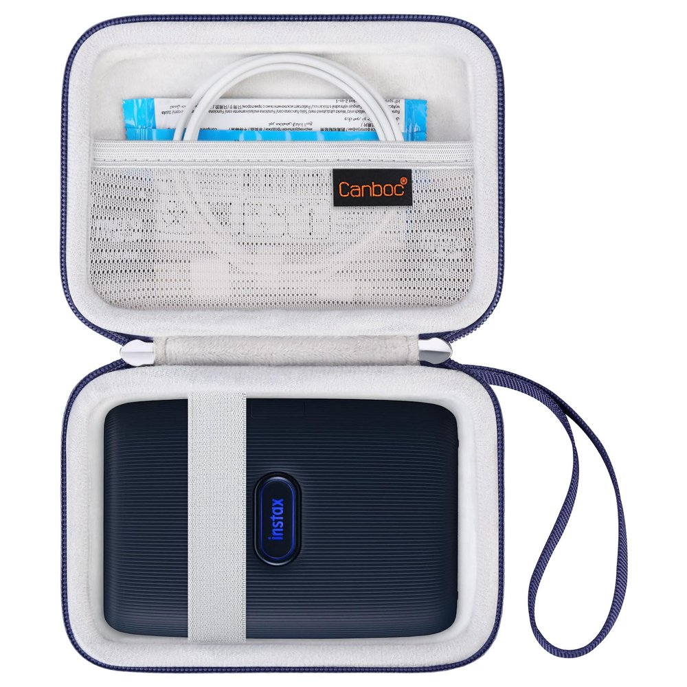 Canboc Carrying Case for Fujifilm Instax Mini Link 3 2 1 Smartphone Printer, Mesh pocket fit Instant Film and Cable, Dark Denim (Case Only)