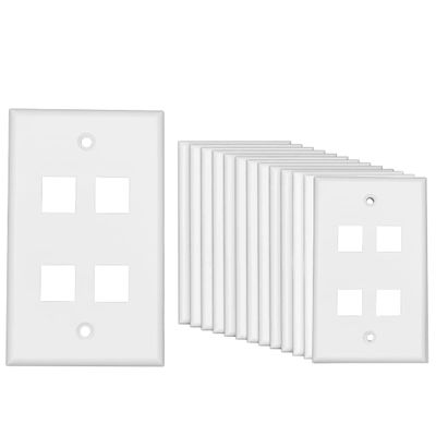 Ethernet Wall Plate - 4 Port 10 Pack UL Listed Keystone Jack Wall Plate, Low Profile Ethernet Wall Outlet for HDMI & RJ45 4 Port Keystone Wall Plate, Easy Install for Network & AV Connection-White