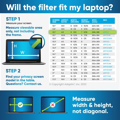 Adaptix Laptop Privacy Screen 12.1 Information Protection Privacy Filter for Laptop Anti-Glare, Anti-Scratch, Blocks 96% UV Matte or Gloss Finish Privacy Screen Protector 4:3 (APF12.1)
