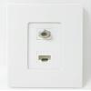 RiteAV - 1 Coax Cable TV F and 1 Cat6 White Ethernet Wall Plate Screwless Decorative - White view 1