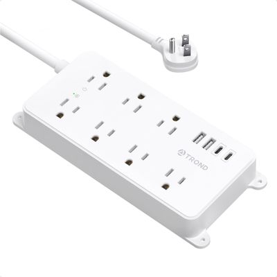 TROND Power Strip Surge Protector, 7 Widely Spaced Outlets with 2 USB A and 2 USB C, ETL Listed 1700J, Wall Mount, Flat Plug 5ft Extension Cord 14AWG Heavy Duty, for Home, Office Garage, White
