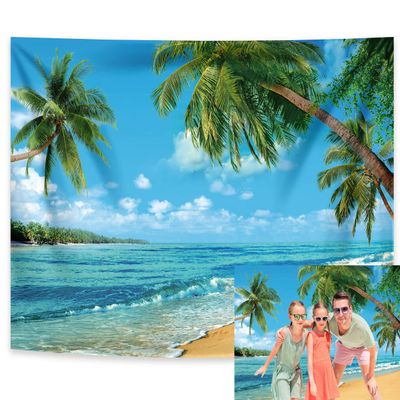 RUINI Polyester Tropical Beach Photography Backdrop Summer Palm Trees Blue Sea Sky Sunshine Luau Themed Party Decorations Banner 8x6FT