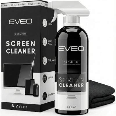 EVEO Screen Cleaner Spray Kit (Streak-Free) TV Screen Cleaner for Smart TV, Lcd, LEd, Oled | Computer Screen Cleaner Spray and Wipe Microfiber Cloth - TV, Monitor, Laptop, iPad, Car - 6.7oz 1 Pack