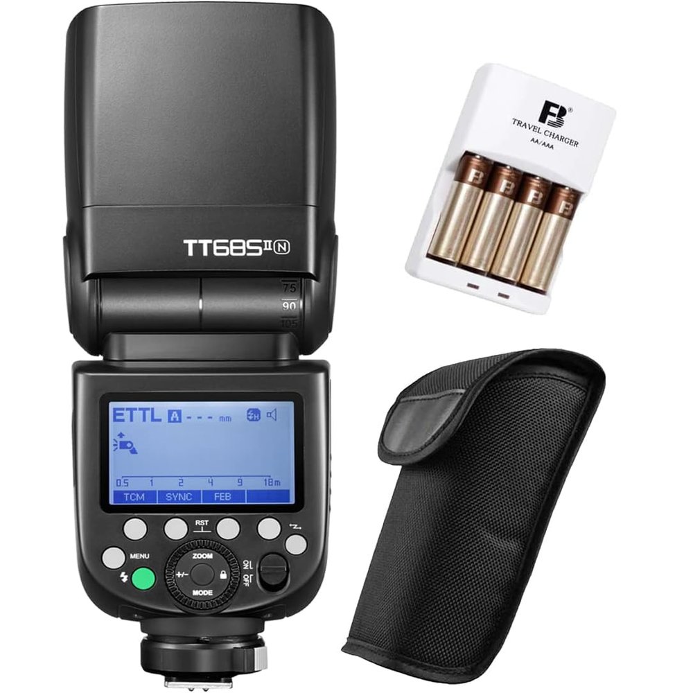 Godox TT685II-N TTL 2.4GHz GN60 High-Speed Sync 1/8000s Flash Speedlite Light with FB 4*AA Rechargeable Batteries&Charger Compatible for Nikon DSLR Cameras