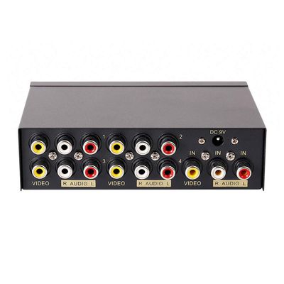 DTECH Powered 4 Way 3 RCA Splitter Box 1 in 4 Out Composite Video Audio Distribution Duplicator with Power Adapter Compatible with Gaming Console to TV Projector Video Capture Card