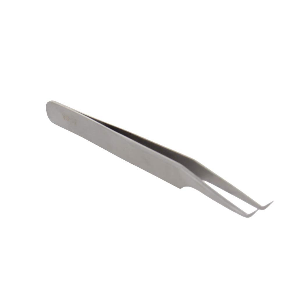Utoolmart 51-SA Precision Stainless Steel Micro-magnetic Curved Pointed Tip Tweezer Silver Tone with Card Bag 1 pcs