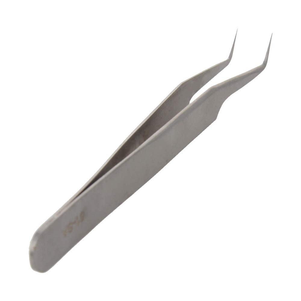Utoolmart 51-SA Precision Stainless Steel Micro-magnetic Curved Pointed Tip Tweezer Silver Tone OPP bags 1 pcs