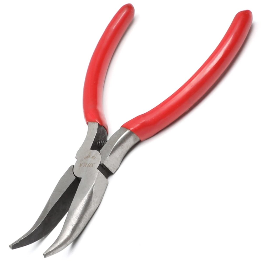 Utoolmart Long Curved Nose Pliers with Red PVC Handle End, Forged from 55 Steel,Nickel Plating
