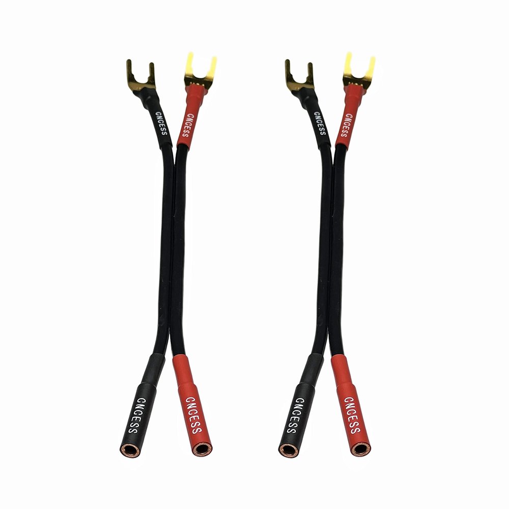 CNCESS CESS-079 Banana Plug to Spade Plug Adapter Cable, Female Banana Jack to Large Spade, 12 AWG Tinned Copper Wire, 6-Inch Length (Large Spade)