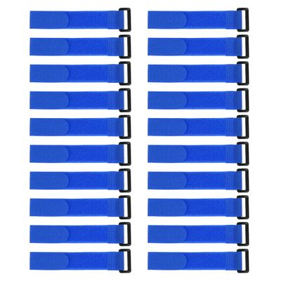 uxcell 20pcs Hook and Loop Straps, 1-inch x 8-inch Securing Straps Reusable Fastening Cable Tie (Blue)