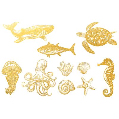 Ceramic Decals - Overglaze Gold - Enamel Decal - Waterslide Decal Ocean Creature