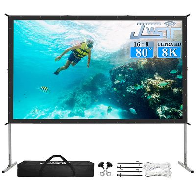 JWSIT Projector Screen and Stand, 80 inch Outdoor Movie Screen-Upgraded 3 Layers PVC 16:9 Outdoor Projector Screen,Portable Video Projection Screen with Carrying Bag for Home Theater Backyard