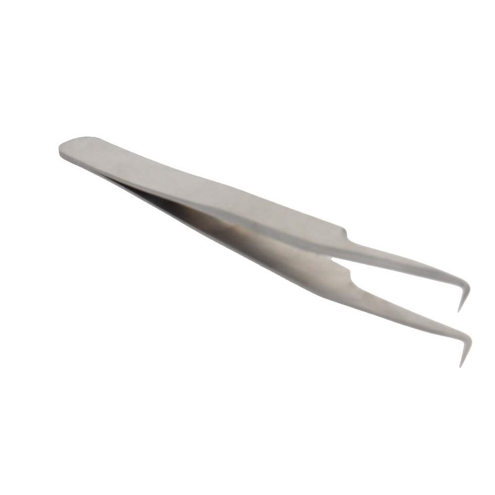 Utoolmart 51-SA Precision Stainless Steel Micro-magnetic Curved Pointed Tip Tweezer Silver Tone OPP bags 2 pcs