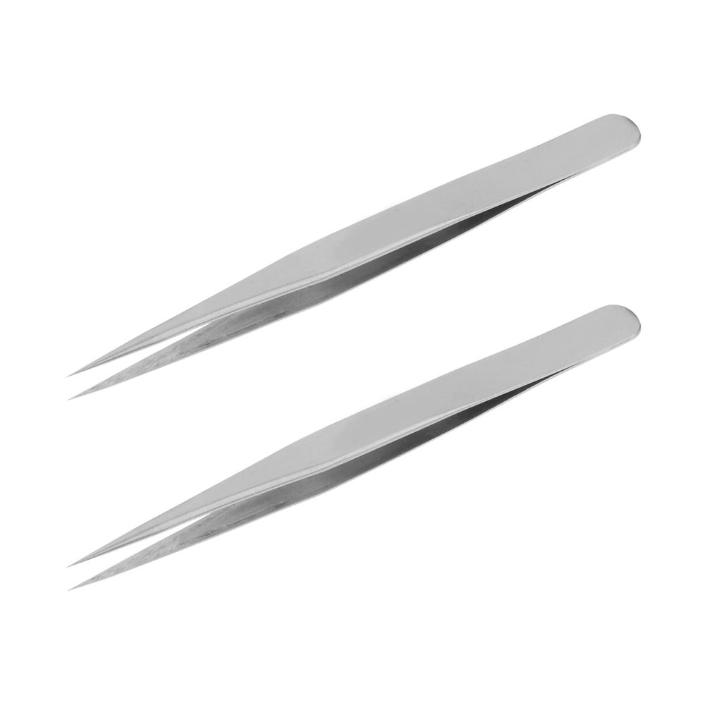 Utoolmart 00-SA Precision Stainless Steel Micro-magnetic Pointed Tip Tweezer Silver Tone with Card Bag 2 pcs