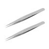 Utoolmart 00-SA Precision Stainless Steel Micro-magnetic Pointed Tip Tweezer Silver Tone with Card Bag 2 pcs view 1