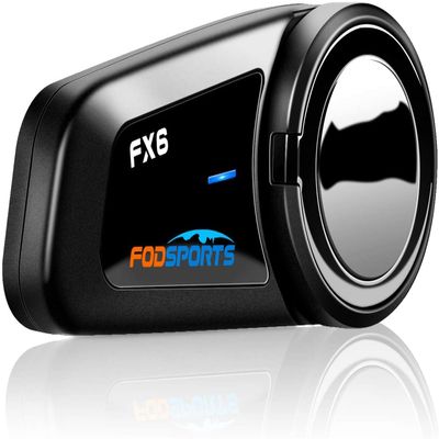 Fodsports FX6 Motorcycle Bluetooth Headset, 6 Riders Group Motorbike Bluetooth Intercom, 1000m Motorcycle Helmet Communication Systems/Voice Dial/Universal Pairing/FM Radio (1 Pack)