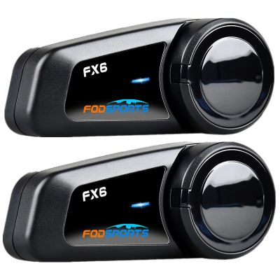 Fodsports FX6 Motorcycle Bluetooth Headset 2 Pack, 6 Riders Group Motorcycle Intercom Bluetooth, 1000M Motorbike Helmet Communication Systems/Voice Command/Universal Pairing/FM Radio