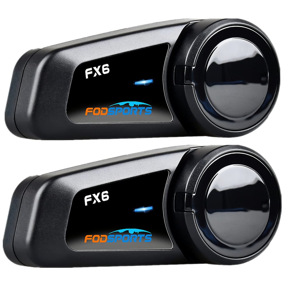 Fodsports FX6 Motorcycle Bluetooth Headset 2 Pack, 6 Riders Group Motorcycle Intercom Bluetooth, 1000M Motorbike Helmet Communication Systems/Voice Command/Universal Pairing/FM Radio