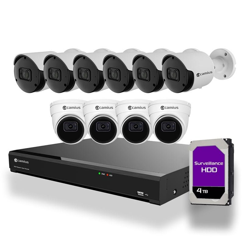 Camius Advanced 4K 16 Channel PoE NVR with 10 x 2K Wired IP Security Cameras I 4TB Hard Drive I Audio, Motion, Sound, Human, Vehicle AI Detection I PC, Mac, Browser, Phone View (Cables not Included)