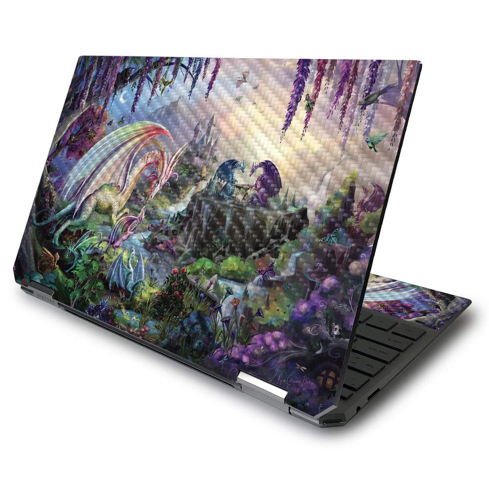 MightySkins Carbon Fiber Skin For HP Spectre x360 13.3" Gem-Cut (2020) - Dragon Paradise | Protective, Durable Textured Carbon Fiber Finish | Easy To Apply, Remove, and Change Styles | Made in the USA
