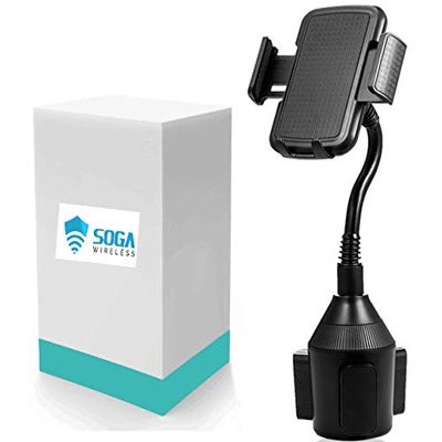 SOGA Universal Cup Holder Phone Mount Adjustable Gooseneck Cradle Car Mount for Cell Phone Samsung Galaxy Note 10 Plus/Note10/S10+/S10/S9 Plus/S9/S8 Plus/S8/S7/S7 Edge/S7 Active/S6/S6 Plus