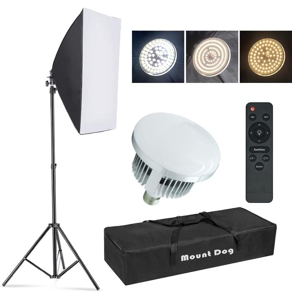 Upgrade LED MOUNTDOG Softbox Lighting Kit, Photography Studio Light with 19.7"X27.5" Reflector and 3 Colors Temperature 45W Bulb with Remote, Professional Photo Studio Equipment for Portrait Video