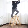 Upstairs 3 Step Ladder, Library Steps Ladder Chair, Foldable Kitchen Step with Anti-Slip Steps Tool Height 66cm Max. 200kg view 4