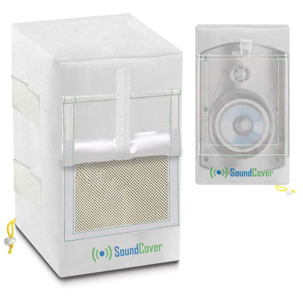 Two White Waterproof 600D Outdoor Speaker Covers for C-Bracket Mounted Speakers Fits Yamaha NS-AW150, Polk Audio Atrium 5 (Max Dimensions: H 12.8" x W 7.9" x D 8.9")