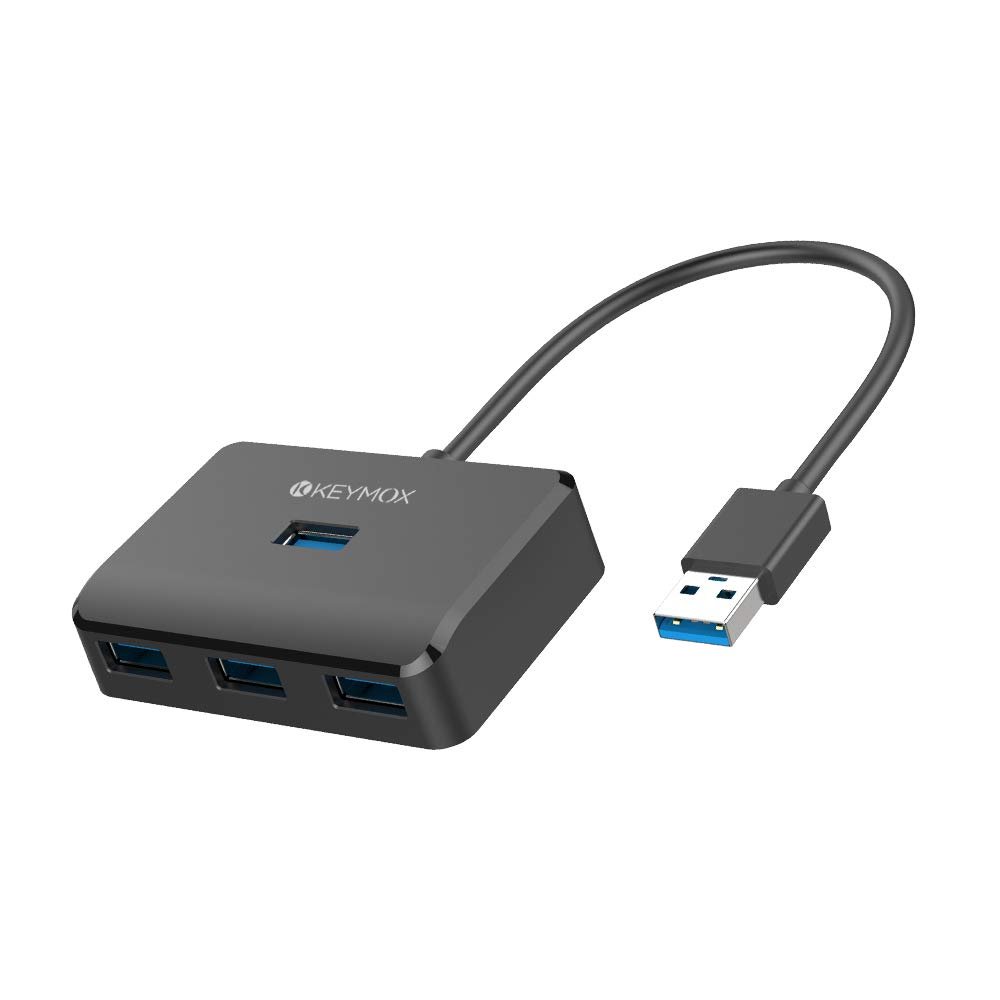 4-Port USB 3.0 Hub, KEYMOX Compact Size Data USB Hub for MacBook, Mac Pro, Mac mini, iMac, Surface Pro, XPS, PC, Flash Drive, Mobile HDD (Charging Not Supported), Black