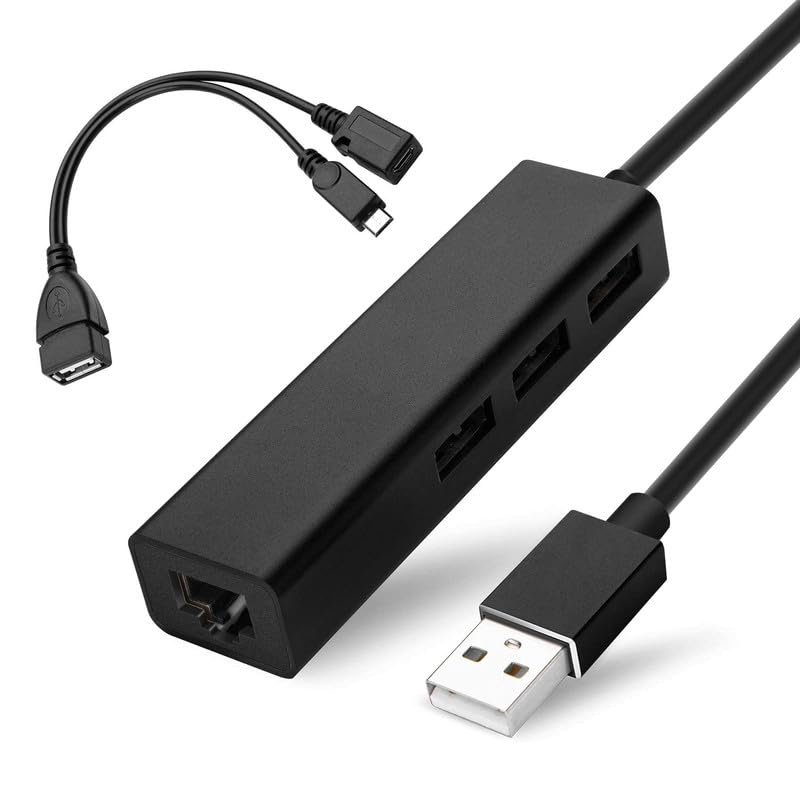 OTG Cable for Fire TV Stick (4K, Lite, Max, Cube) - USB Ethernet Adapter with Hub to Add Storage, Keyboard, Bluetooth